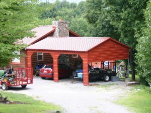 red carport attached to side of house